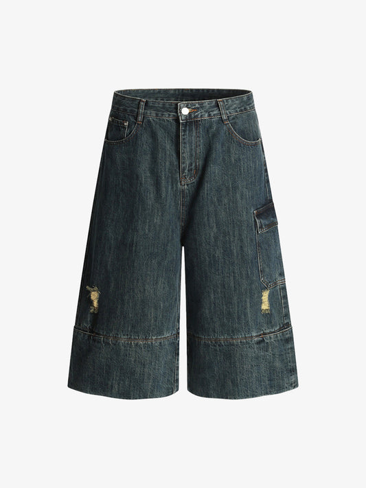 Deconstructed Multi-pocket Cargo Denim Jorts