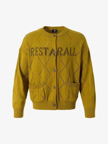 Retro Diamond Check Hollow Knit Cardigan Sweater