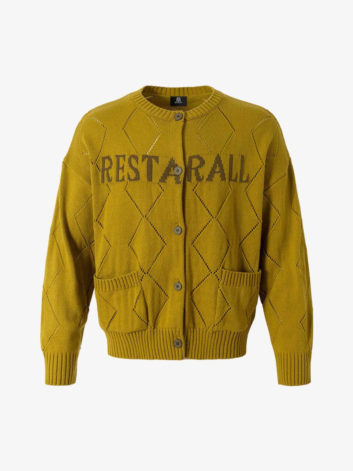 Retro Diamond Check Hollow Knit Cardigan Sweater