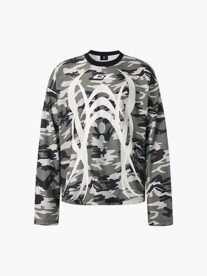 Thesupermade Camouflage Skull Print Long-sleeved T-shirt
