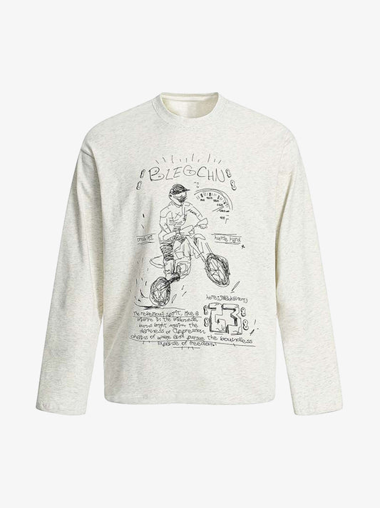 Hand-painted Cartoon Characters Printed Long-sleeved T-shirt