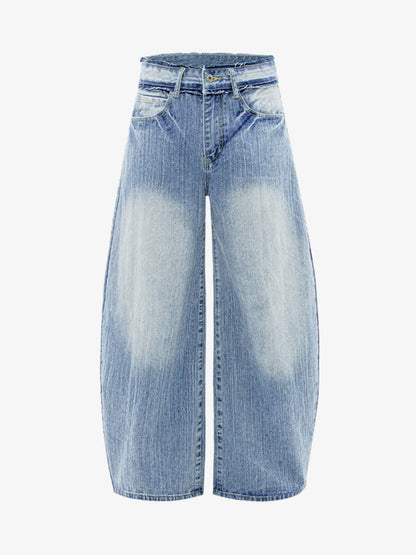 Vintage Washed Patchwork Distressed Scimitar Jeans