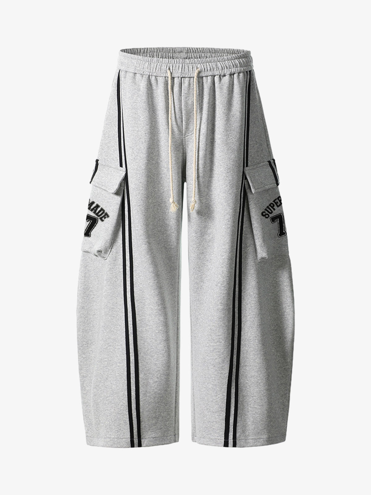 Cotton Web Stitching Letter Print Drawstring Barrel Pants