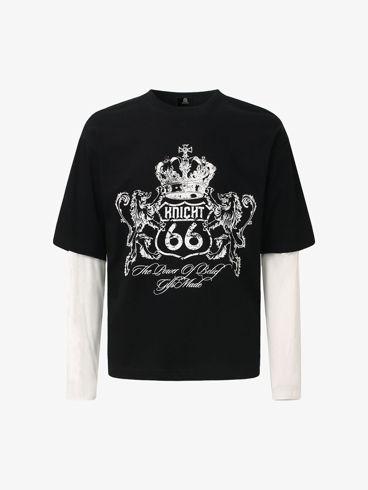 Patchwork Color Blocking Faux Two-piece Long-Sleeved T-Shirt