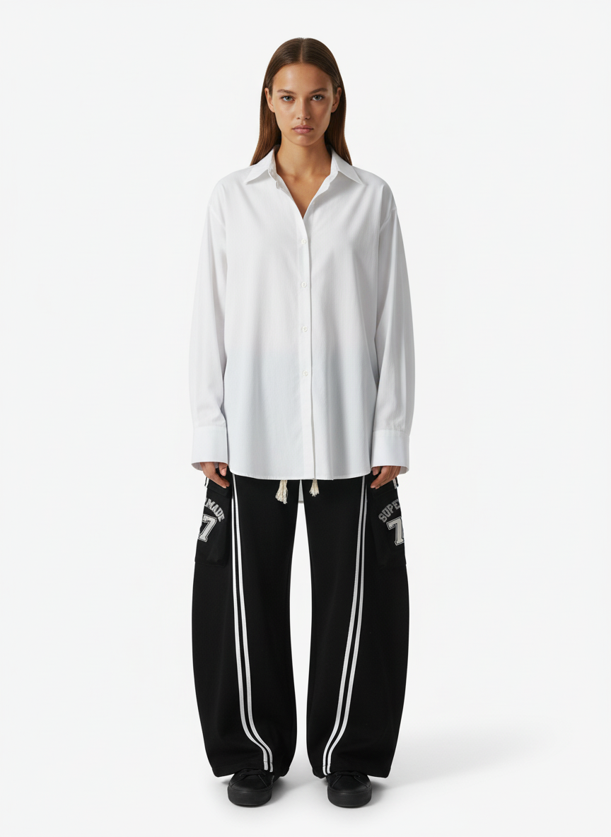 Cotton Web Stitching Letter Print Drawstring Barrel Pants