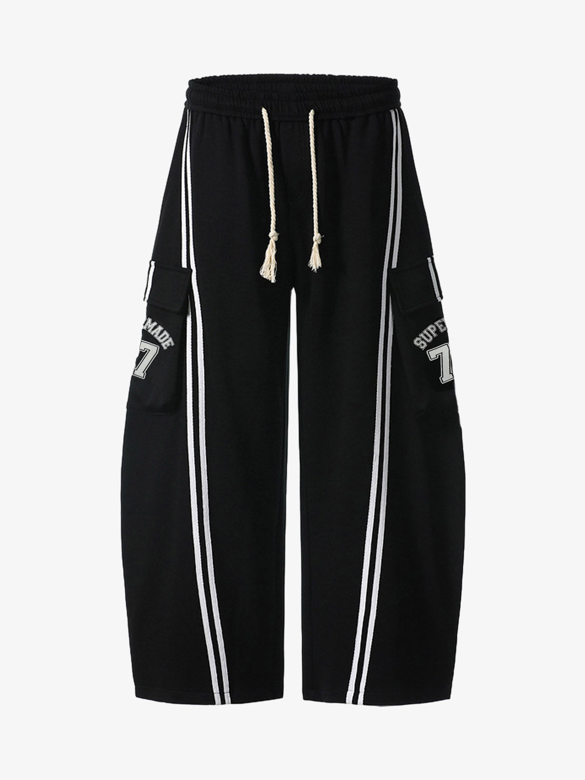 Cotton Web Stitching Letter Print Drawstring Barrel Pants