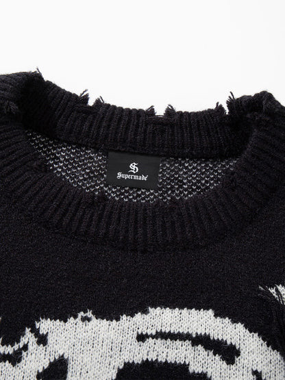 Skull Pattern Knit Sweater - Trendy and Cozy for Casual Wear