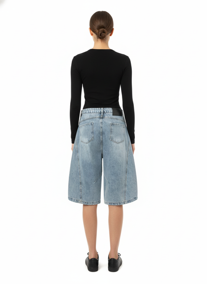 Distressed Ripped Deconstructed Split Barrel Jorts