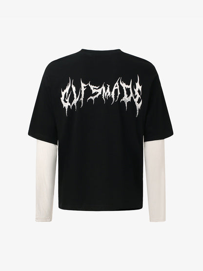 Patchwork Color Blocking Faux Two-piece Long-Sleeved T-Shirt