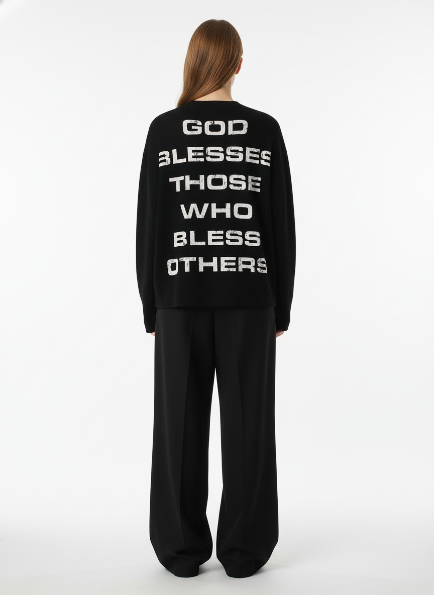 Street Cross Lettering Print Long-Sleeved T-Shirt