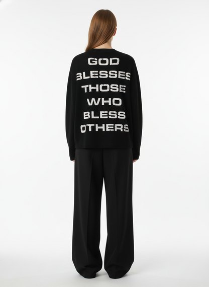 Street Cross Lettering Print Long-Sleeved T-Shirt