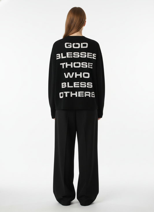 Street Cross Lettering Print Long-Sleeved T-Shirt