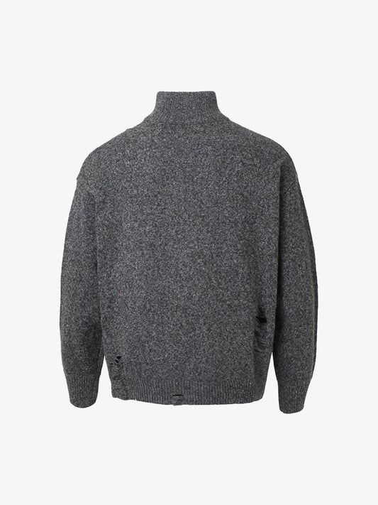 Turtleneck Cardigan Zip-Up Cable Sweater