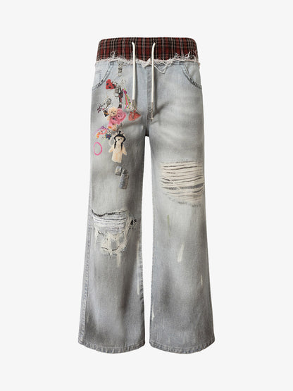 Thesupermade Waistband Patch Drawstring Jeans