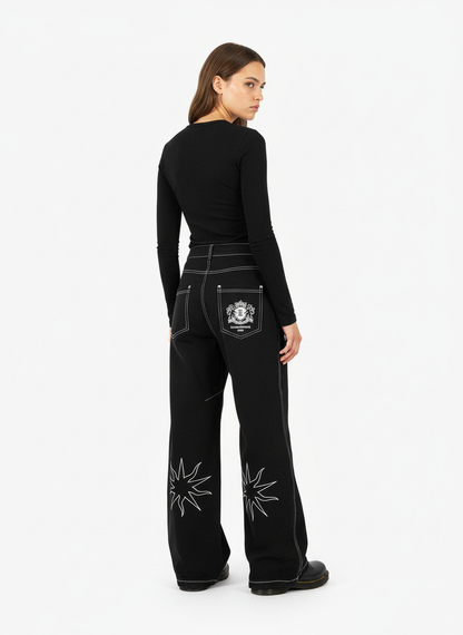 Heavy Contrast Thread Embroidered Multi-Button Jeans