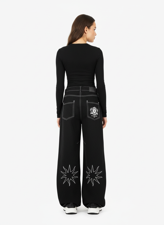 Heavy Contrast Thread Embroidered Multi-Button Jeans