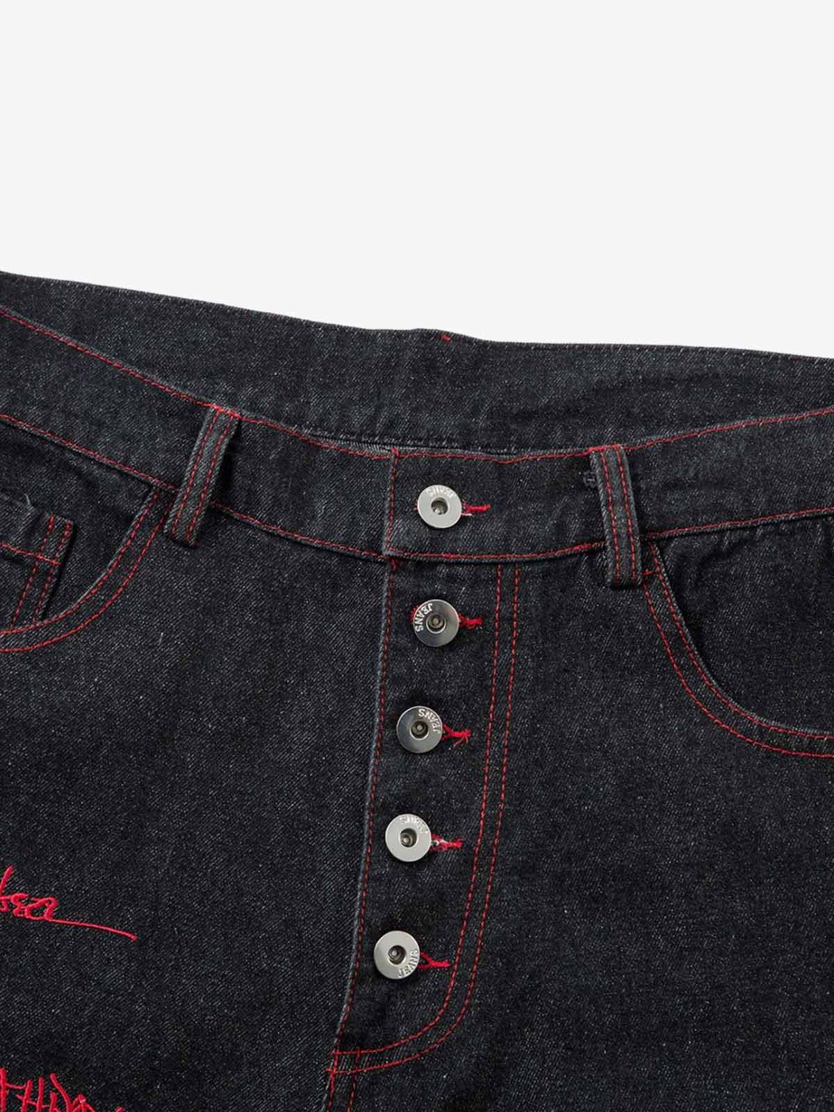 Thesupermade Contrast Thread Cross Letter Embroidered Jeans