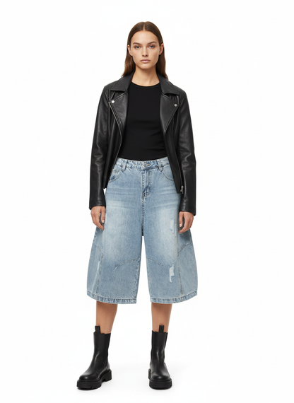 Distressed Ripped Deconstructed Split Barrel Jorts
