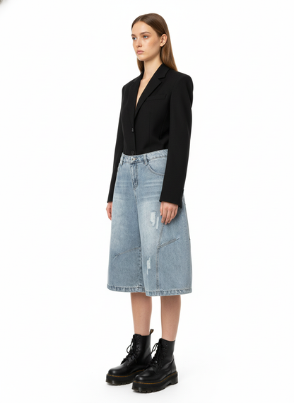 Distressed Ripped Deconstructed Split Barrel Jorts
