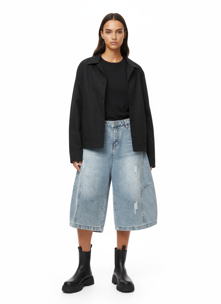 Distressed Ripped Deconstructed Split Barrel Jorts