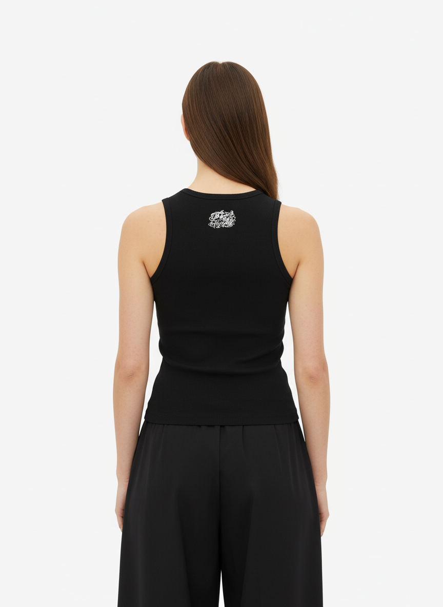 Gothic Lettering Embroidered Ribbed Vest