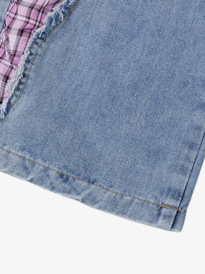 Street Ripped Plaid Bow Jeans