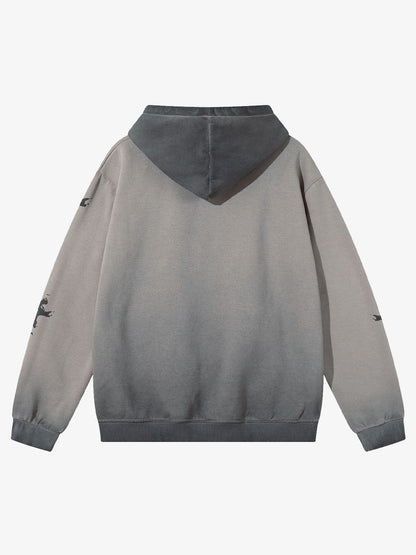 Street Washed Distressed Dark Skeletons Print Hoodie