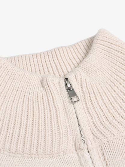Heavy Cut Turtleneck Cardigan Zipper Sweater