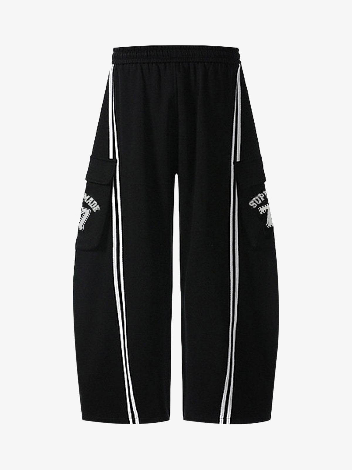 Cotton Web Stitching Letter Print Drawstring Barrel Pants