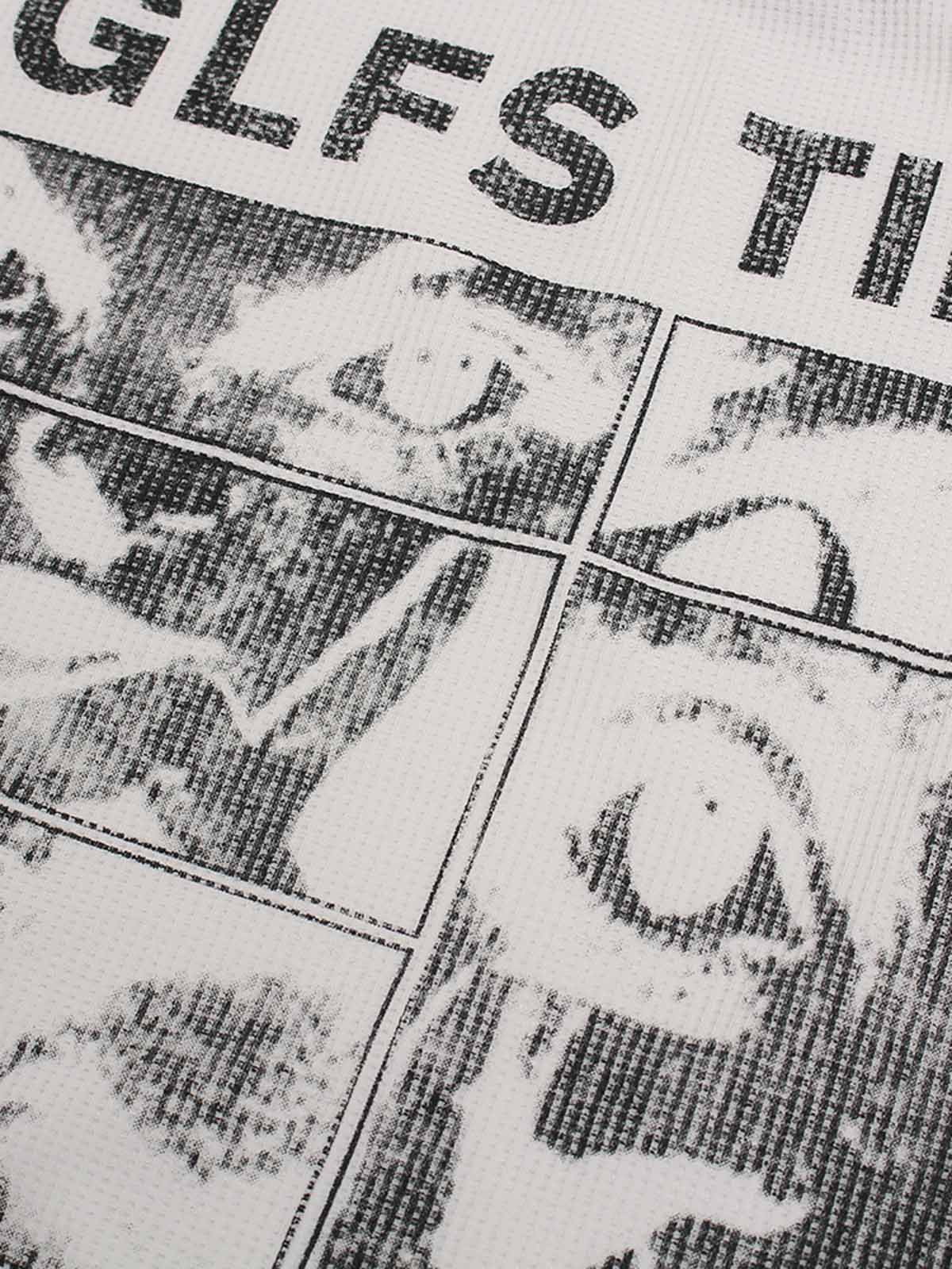 Letter Print Waffle Long-sleeved T-shirt