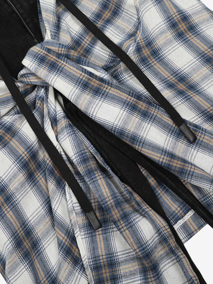 Faux Two-piece Plaid Detachable Scimitar Jeans