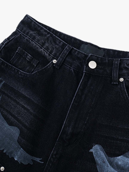 Stylish Denim Shorts with Flying Bird Prints for Summer Outfits