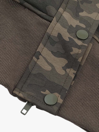 Camouflage Fur Collar Zipper Cardigan Utility Hooded Jacket