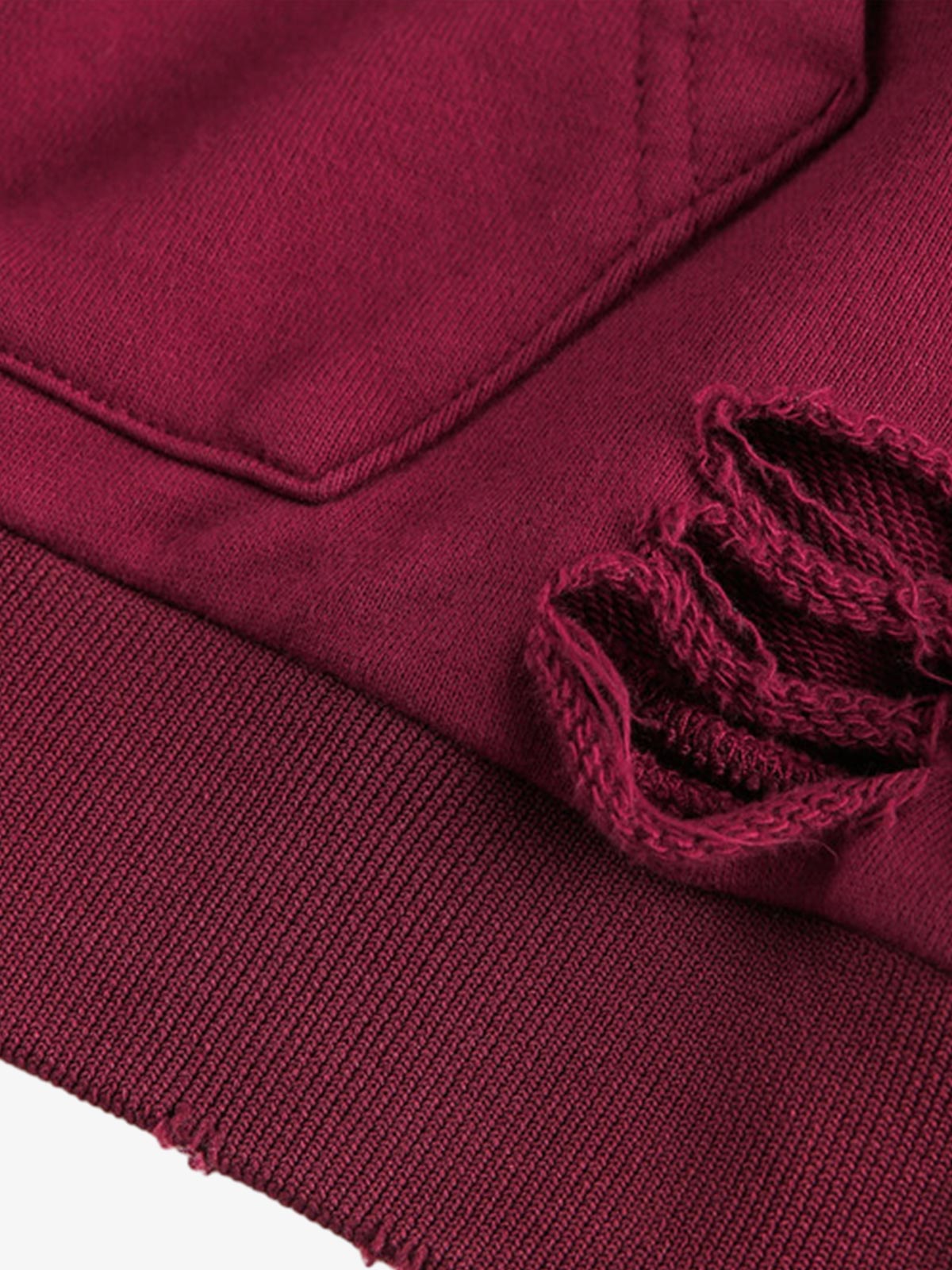 Street Distressed Half-Zip Ripped Hoodie