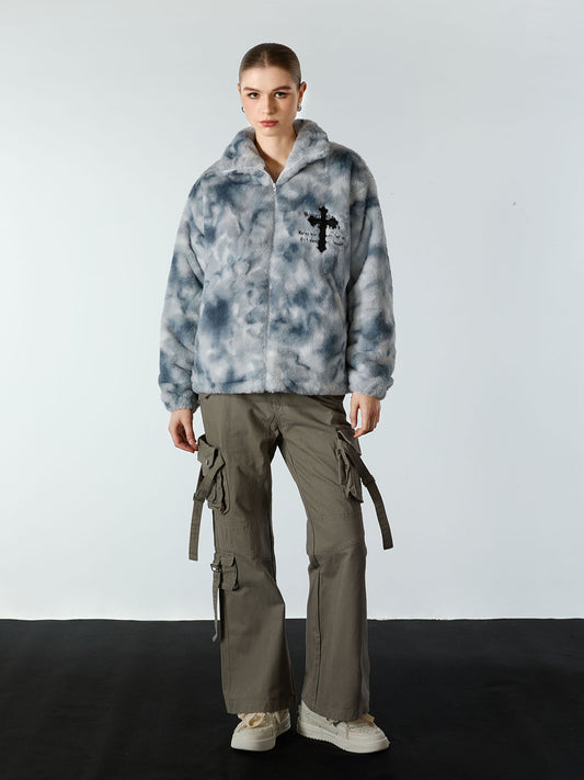 Heavy-Duty Faux Lambswool Tie-Dye Urban Jacket - 1558