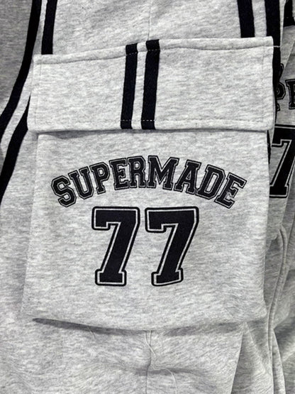 Cotton Web Stitching Letter Print Drawstring Barrel Pants