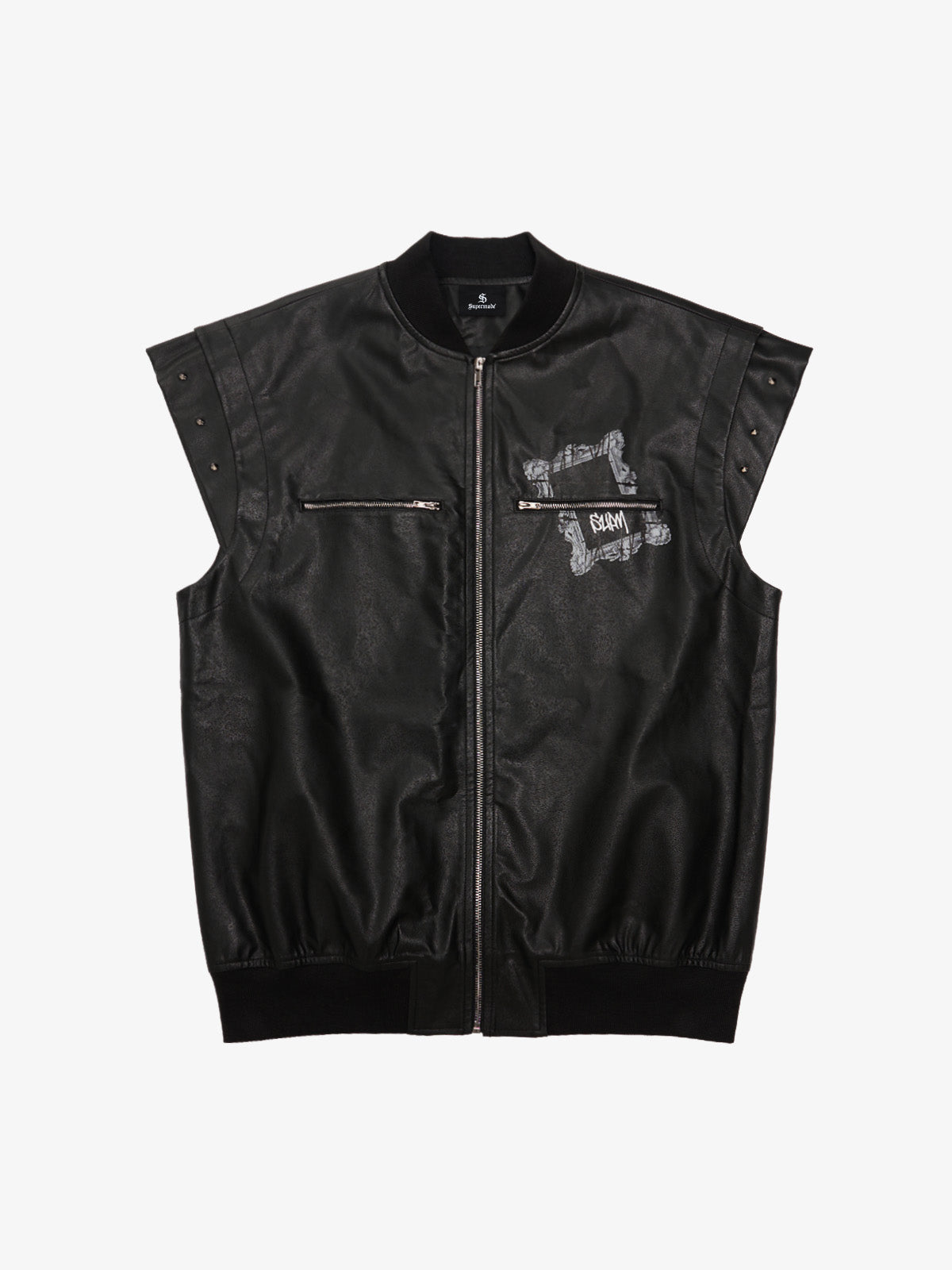 Thorn Destruction Frame Pattern Leather Vest