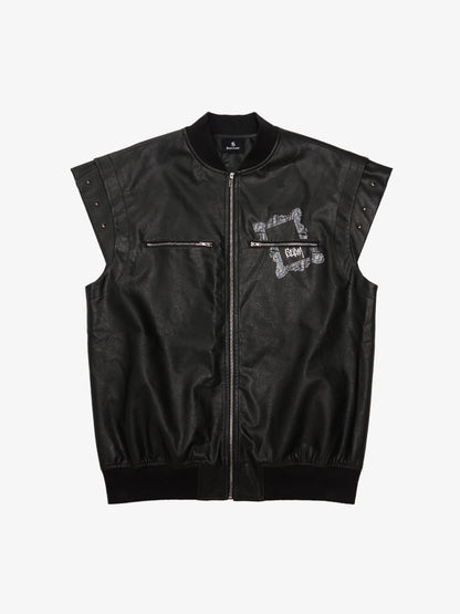 Thorn Destruction Frame Pattern Leather Vest