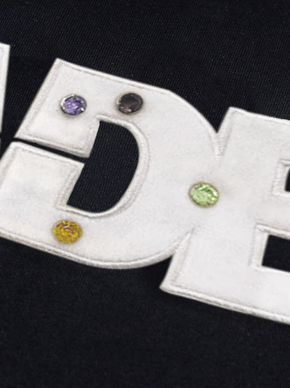 Street Retro MOOD Patch Embroidered Rivet T-shirt - 2440