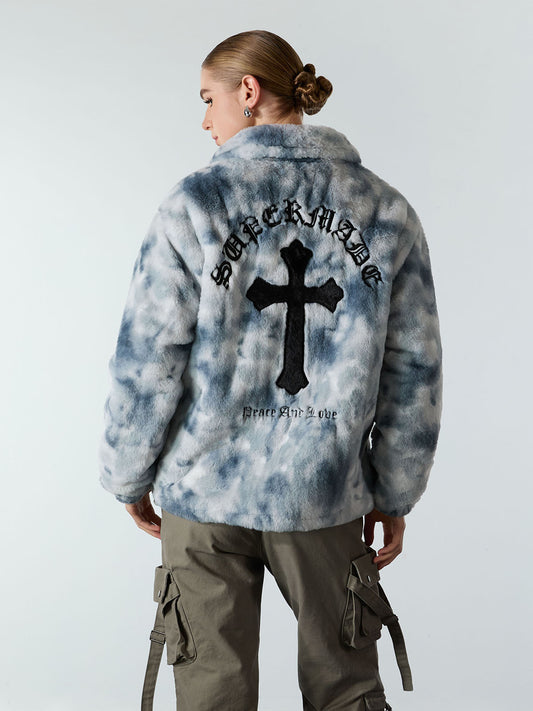 Heavy-Duty Faux Lambswool Tie-Dye Urban Jacket - 1558