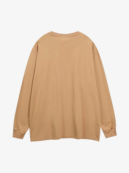 Letter Printed Washed Distressed Gradient Long Sleeve T-Shirt