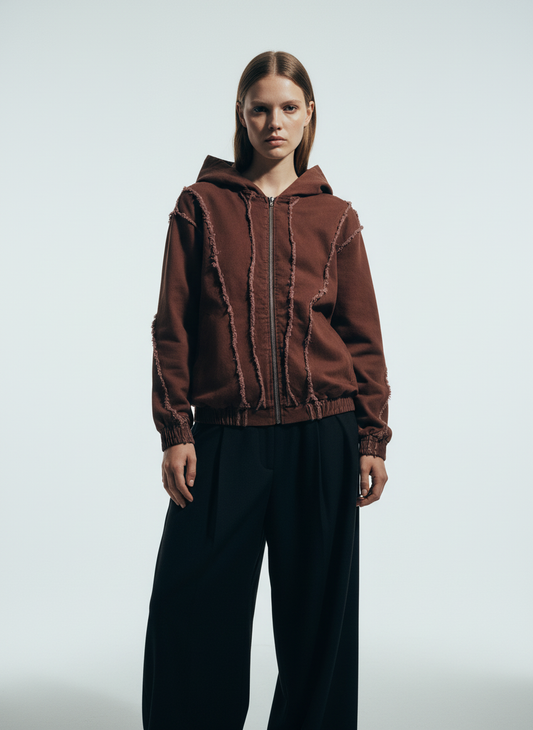 Thesupermade Washed Distressed Fur Hooded Jacket