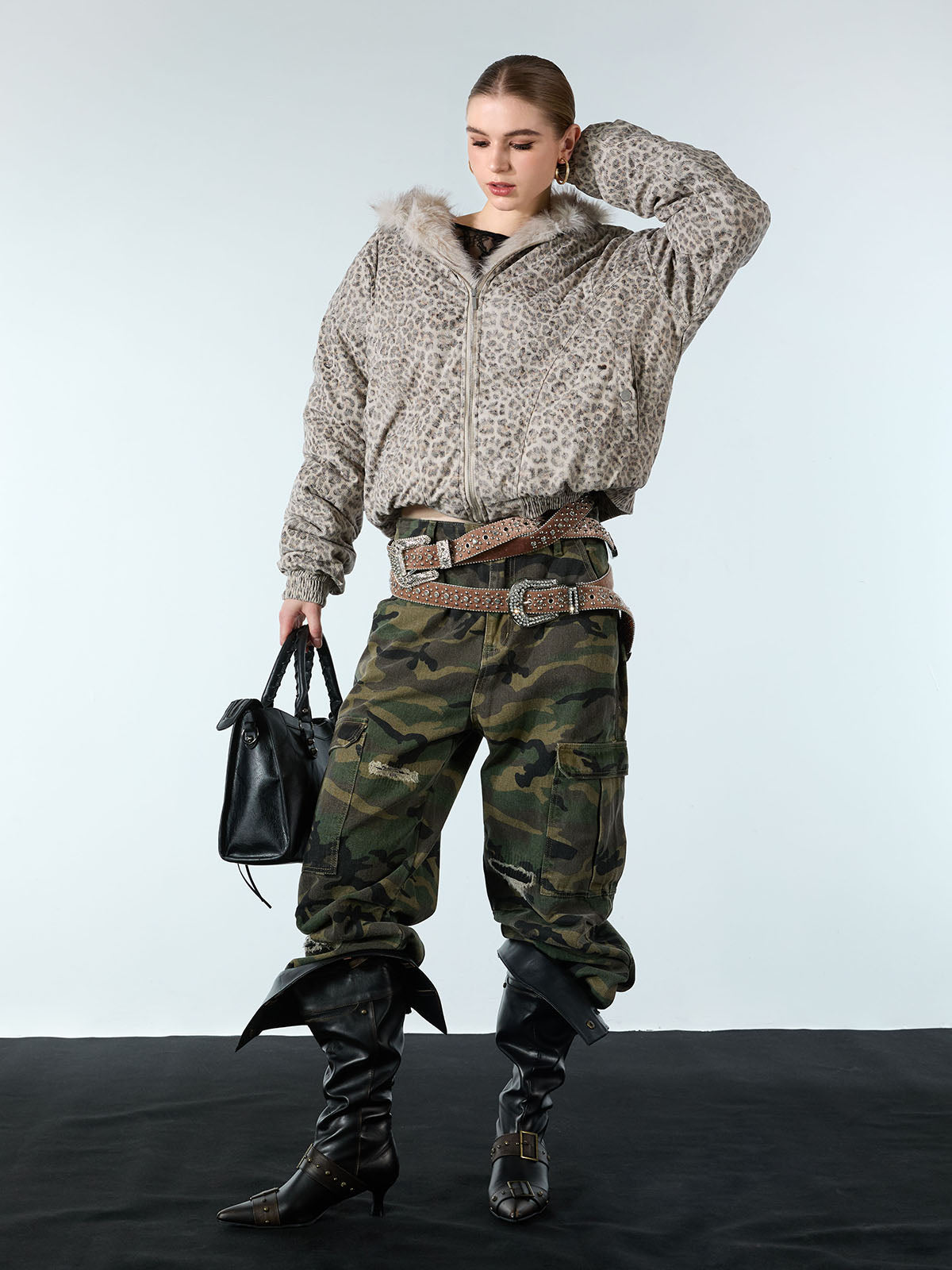 Cotton Cheetah Print Mink Fur Hooded Jacket - 2270