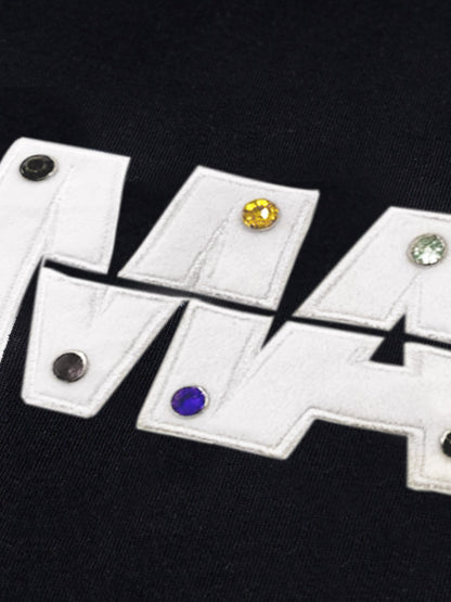 Street Retro MOOD Patch Embroidered Rivet T-shirt - 2440