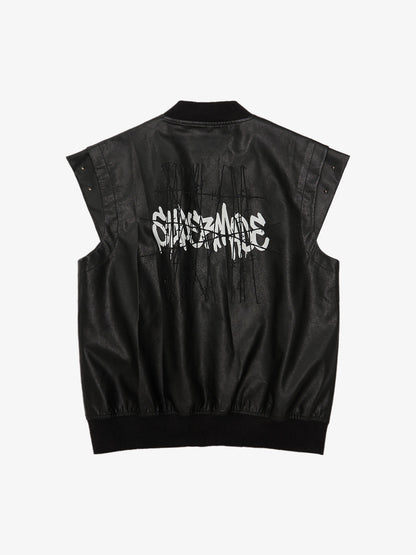 Thorn Destruction Frame Pattern Leather Vest