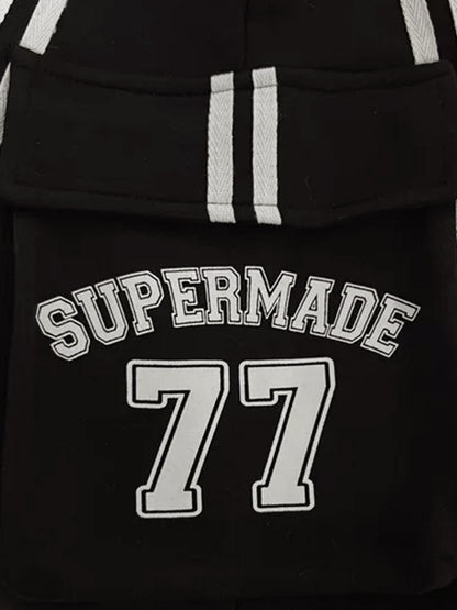 Cotton Web Stitching Letter Print Drawstring Barrel Pants