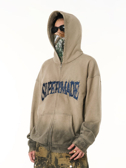 SUPERMADE Thorn Embroidery Zip Hooded Sweatshirt