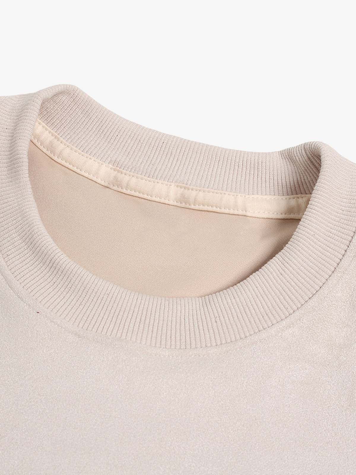 Metallic Print Suede Crew Neck T-Shirt
