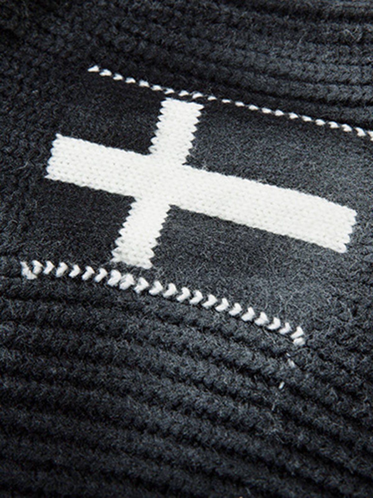 Ribbed Knit Dirty Dyed Embroidery Cross Sweater