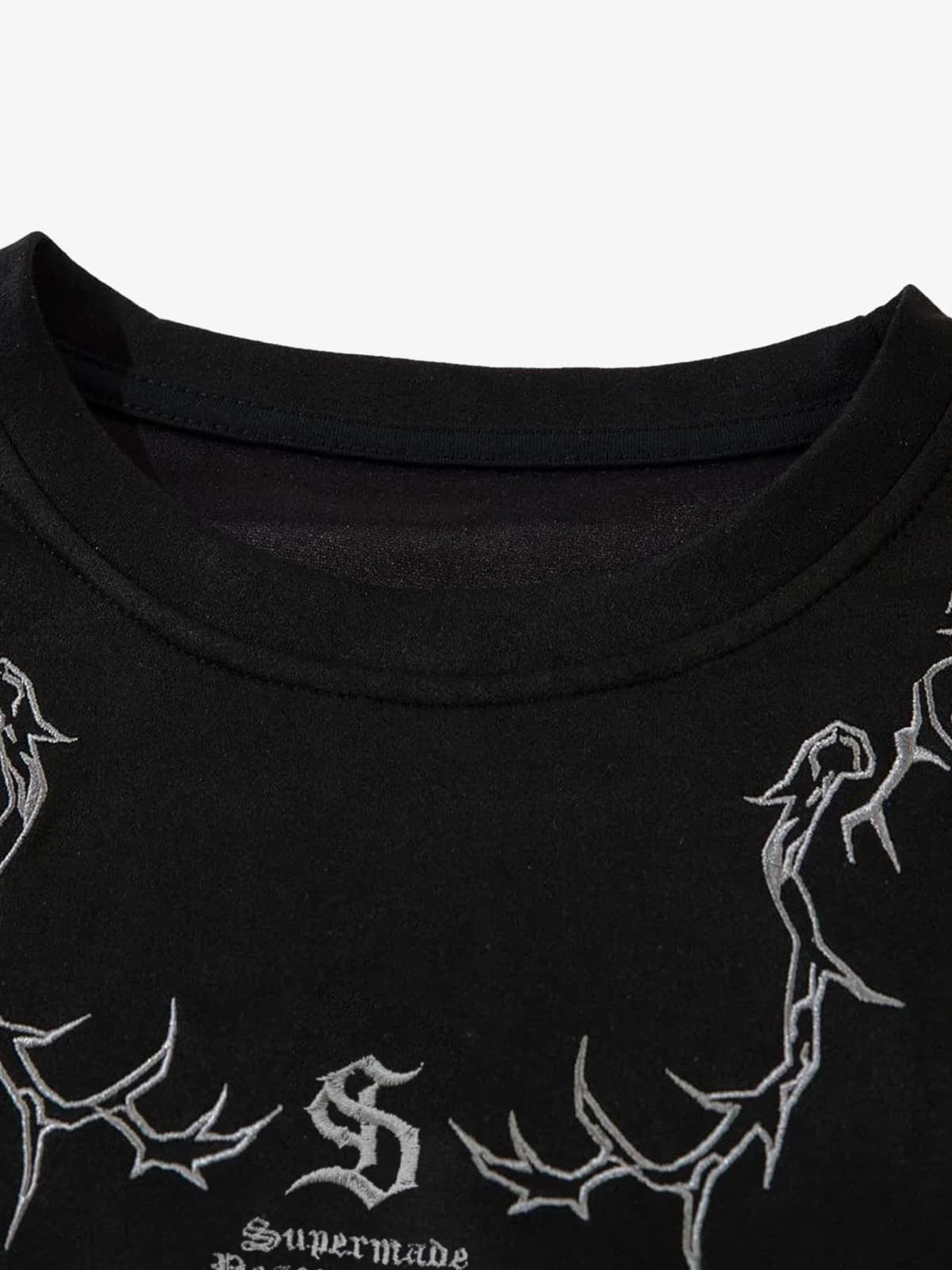 Thorn Embroidery Suede T-Shirt